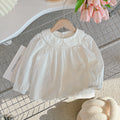 autumn new arrival: long-sleeved jacquard white blouse - stylish korean style baby undershirt with turn-down collar for girls