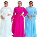African plus-size women's fashion: european and american style ruffle trim, pleated long sleeve dress - perfect for  & cross-border e-commerce