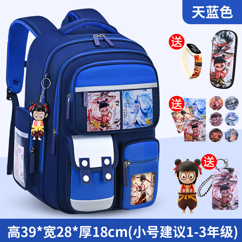 Nezha boy's schoolbag - lightweight, spine-protecting backpack for elementary school students (grades 1-6), suitable for boys and girls