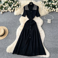 Frenchretro style lady heavy industry beading lapel short sleeve single breasted waist slimming lookelegantknittingdress