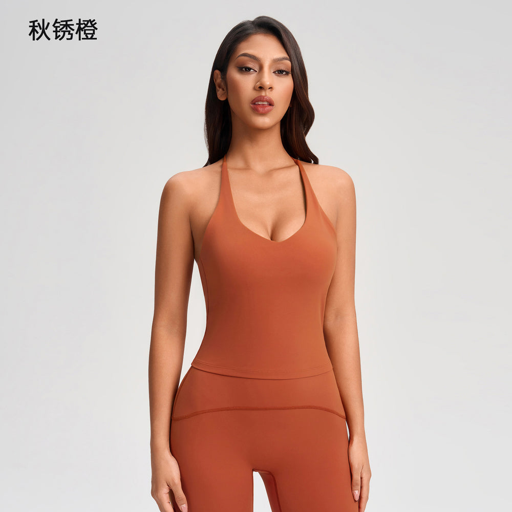 Women's yoga top with built-in bra, criss-cross back, fitness sports tank top, running pilates yoga bra yg-1009