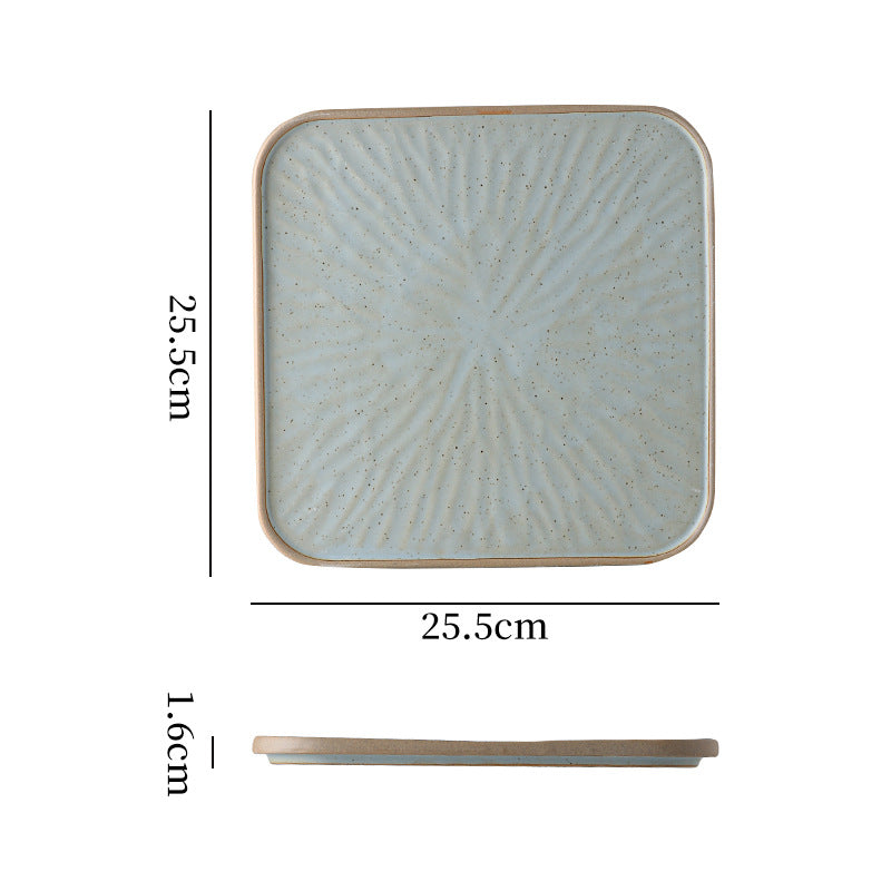 Vintage rustic ceramic steak plate - unique square plate with rim for home, restaurant, hotel, and dessert presentation