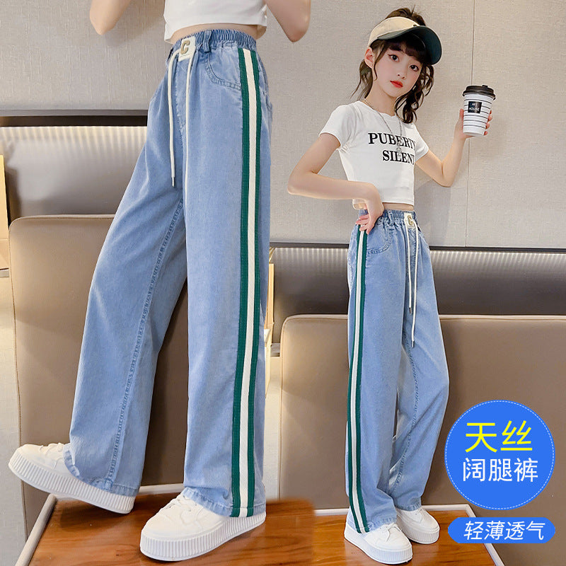 Girls' summer pants: kids' mosquito-proof trousers, lightweight summer style,  new arrivals, long pants for girls, big girls' jeans, wide-leg pants