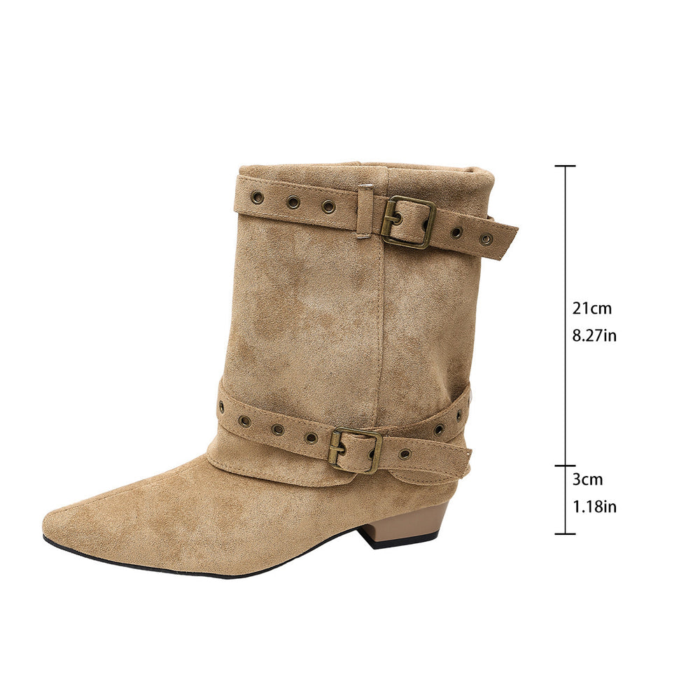 new arrival belt buckle pointed suede low heel trouser boots autumplus sizeretro thick heel knee socks boots for women wholesale