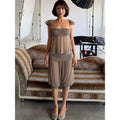 european and american women's clothing  summer new french chic flutter sleeve see-through top and high-waisted lantern pants set
