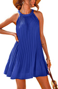 european and american  new women's cute halter sleeveless mini dress solid color pleated beach cover-up
