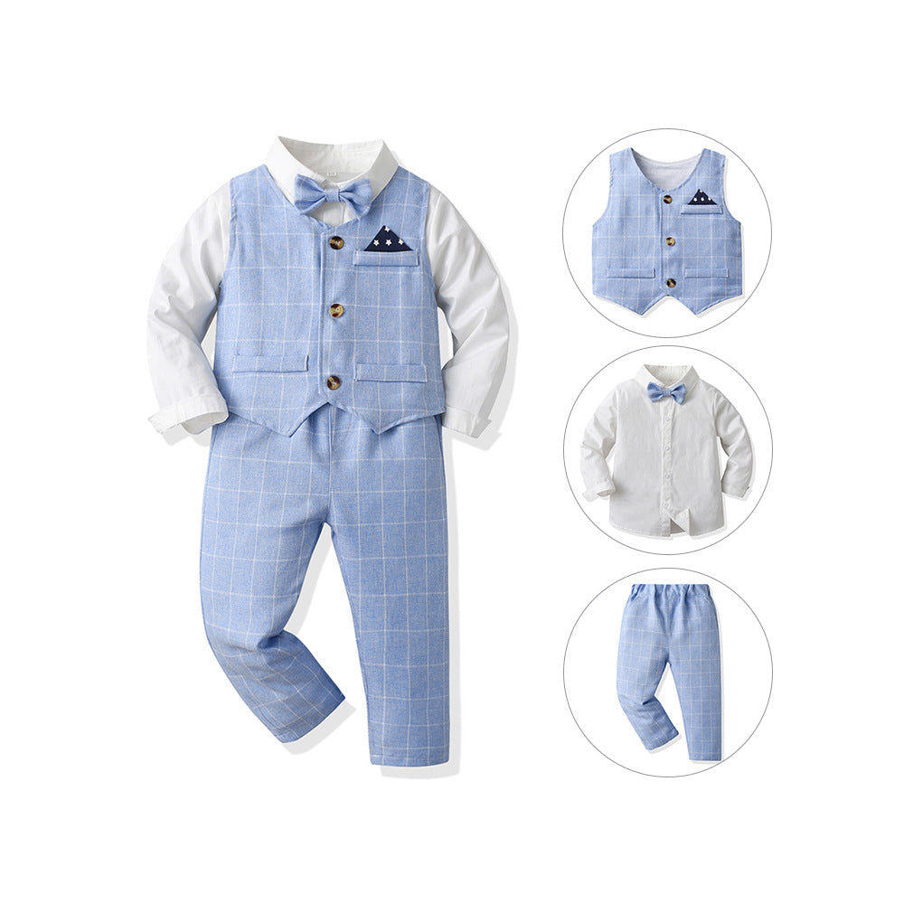 Autumn boys' suit set: gentleman's vest, long-sleeve cotton cardigan, and suit for flower boys - perfect for christmas and special occasions