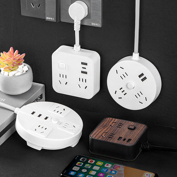 Yaqi disc wood grain desktop socket multi-function porous with usb mobile phone charging plug patch panel round plug