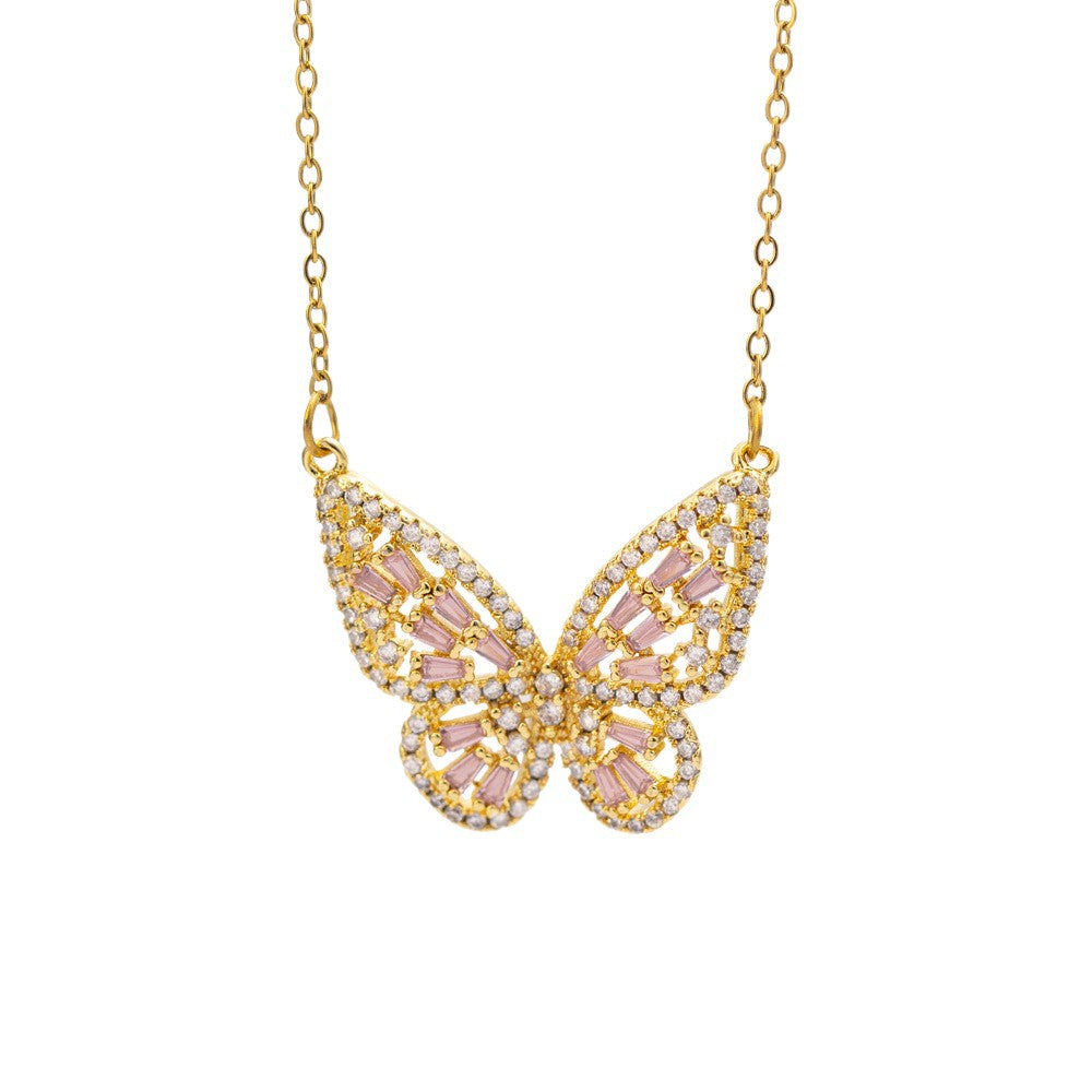 [titanium steel] internet celebrity new butterfly necklace for women electroplated hollow high-end copper micro-embedded light luxury sweater chain jewelry