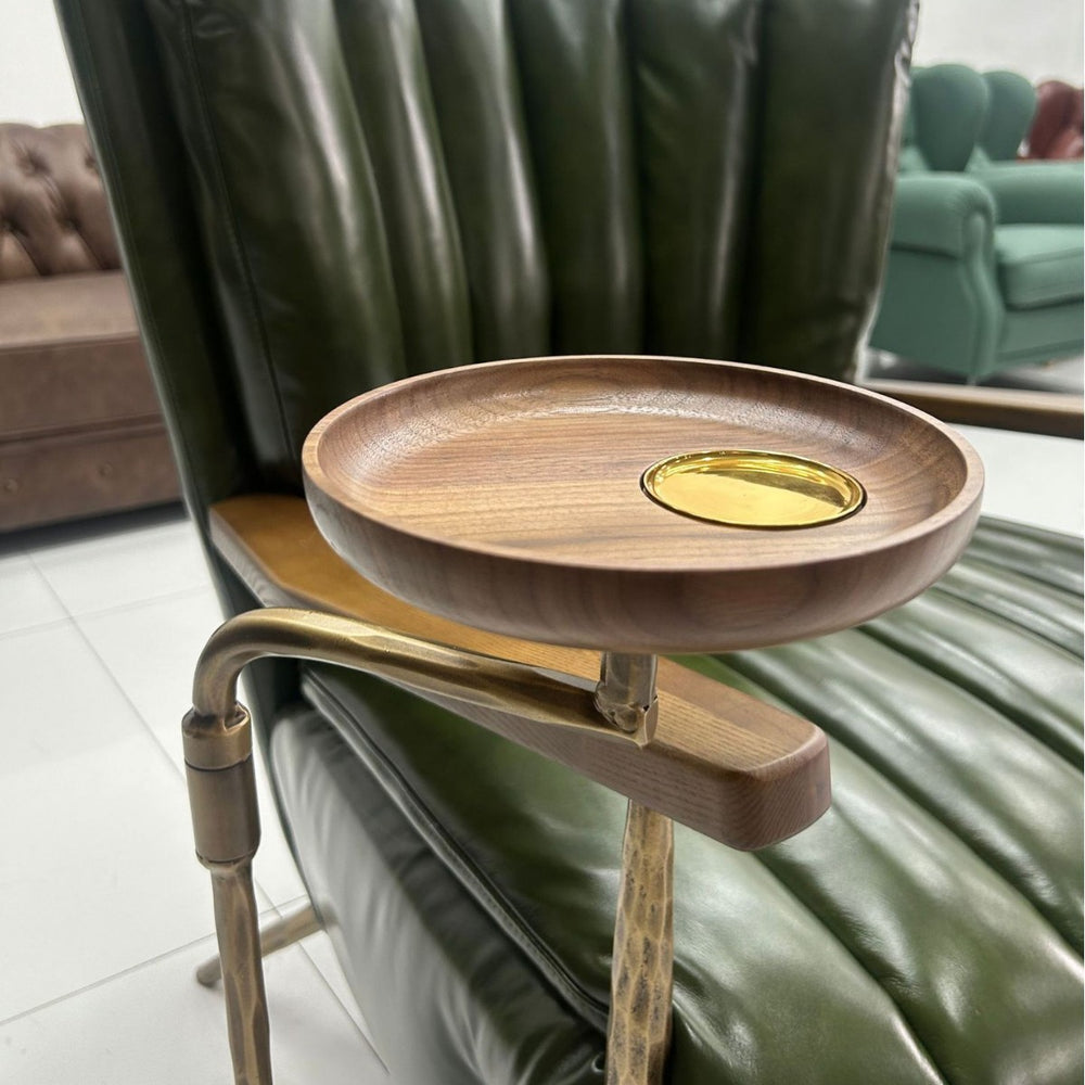 Cigar chair popular cigar chair, not tired after sitting for a long time, coffee chair, solid wood armrests with tray, leather sofa chair, american style
