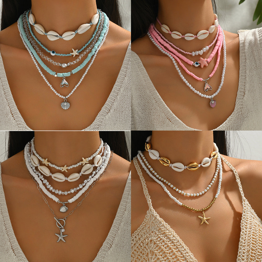 Wholesale starfish necklaces - european & american style, perfect for beach & vacation, faux pearl accents, women's layered necklace sets