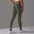 fashion brushed v-waist pleated pure color peach butt yoga pants sports running fitness tight nine-point pants