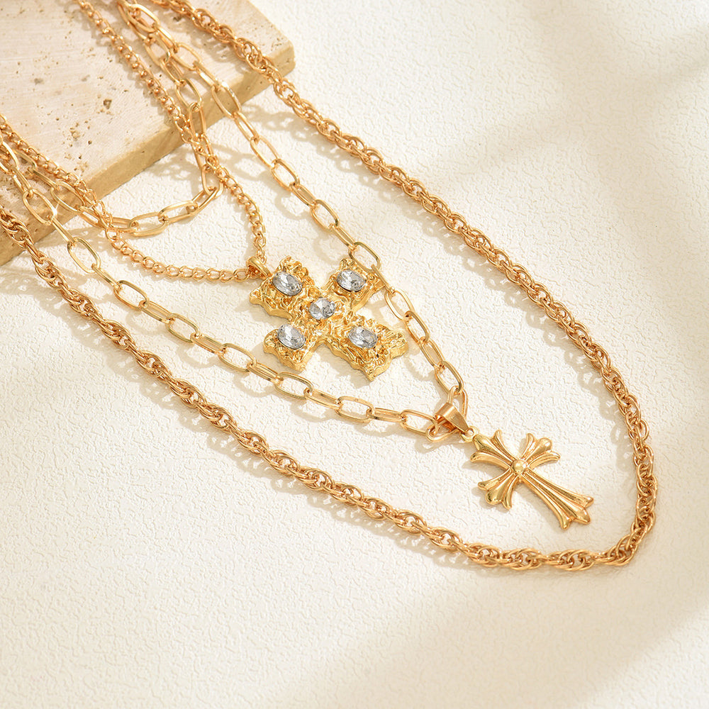 Long cross necklace wholesale european and american cross-border alloy jewelry women's exaggerated sweater chain niche high-end necklace