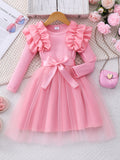 Girls' ruffle-trimmed mesh long-sleeve dress (toddler & little girl)