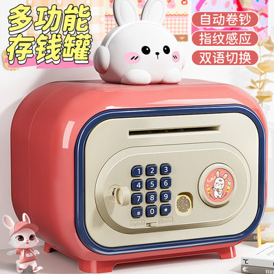 New children's cartoon piggy bank - large capacity, multi-functional, dual-mode unlocking, automatic induction money rolling savings toy
