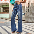 cross-border foreign trade independent station  new arrivaleasiest for match mid-waist washed micro-flared denim pants casual pants for women