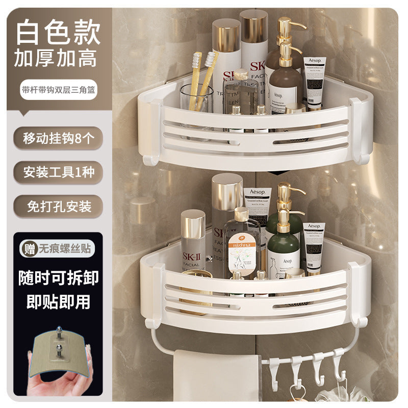 Bathroom shelf - rectangular, punch-free, wall-mounted, household toilet organizer, space aluminum, thickened storage rack