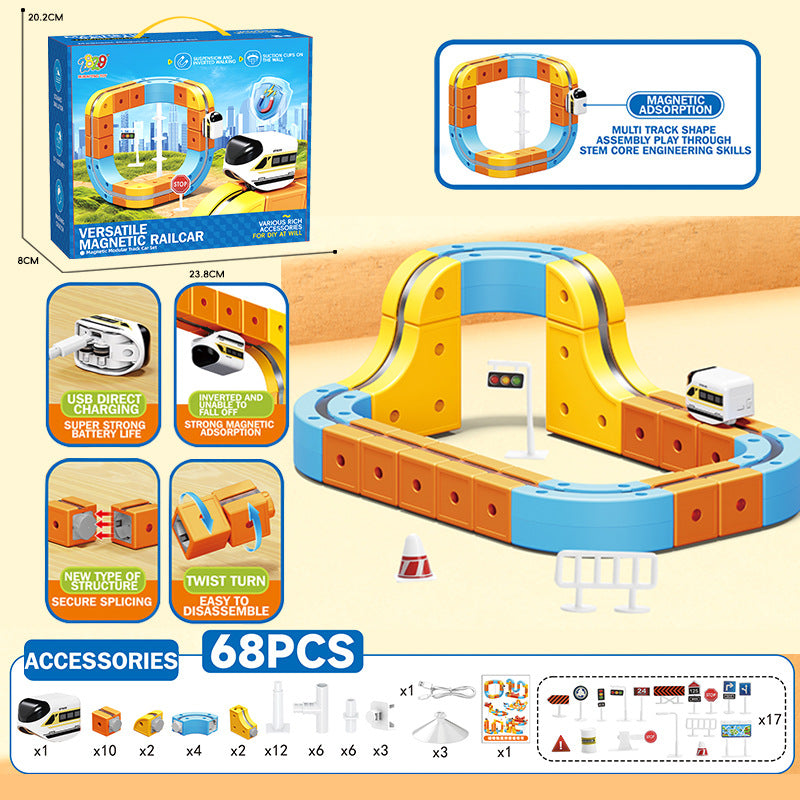 hot-selling electric magnetic track car, mini high-speed train, children's educational toy, building block set, magical 3d toy