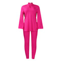 D535 women's foreign trade outfit:  autumn/winter fashion, solid color plus size v-neck long sleeve top and pants african style set