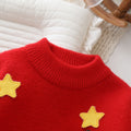Girls' stylish red sweater with snowman, star, and christmas tree design - thickened, warm, festive new year outfit for winter, perfect for new year's day performances