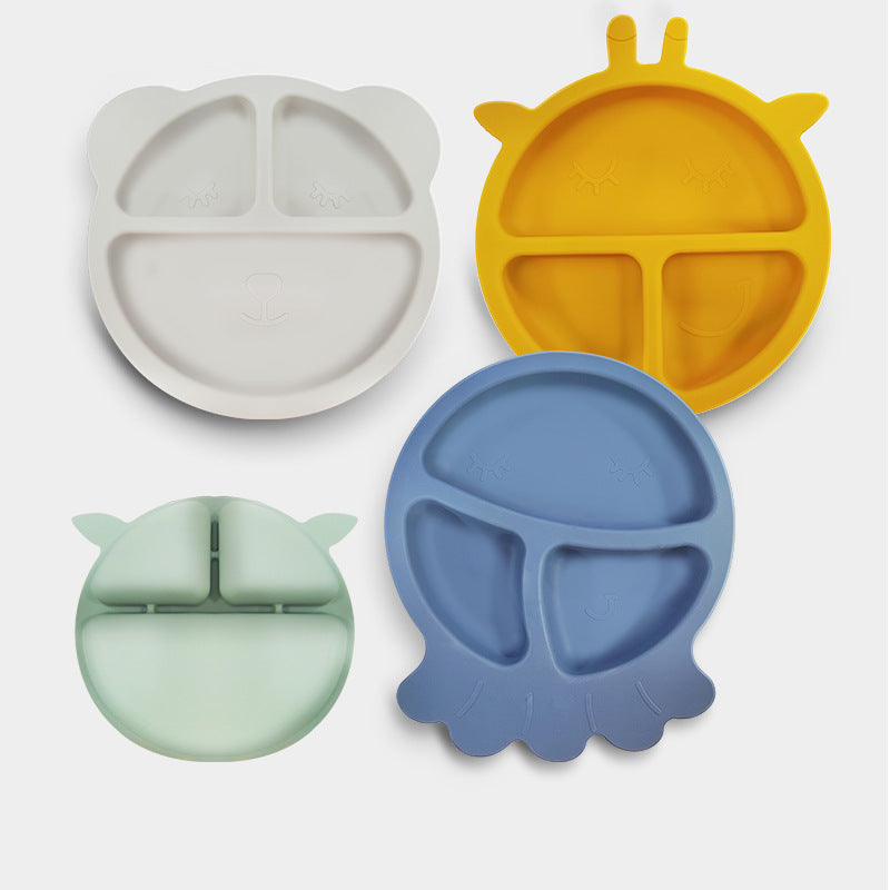 Children's silicone plate, food grade silicone baby grid plate, baby complementary food bowl set, tableware wholesale