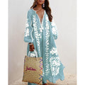 fashion  women's fashionlooselong sleevestie backv neckprinting large swing dress women's dress