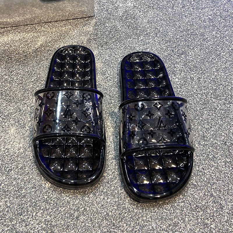 2024 new fashion crystal clear anti-odor summer outdoor wear exquisite bathroom home bathing non-stinky foot slippers