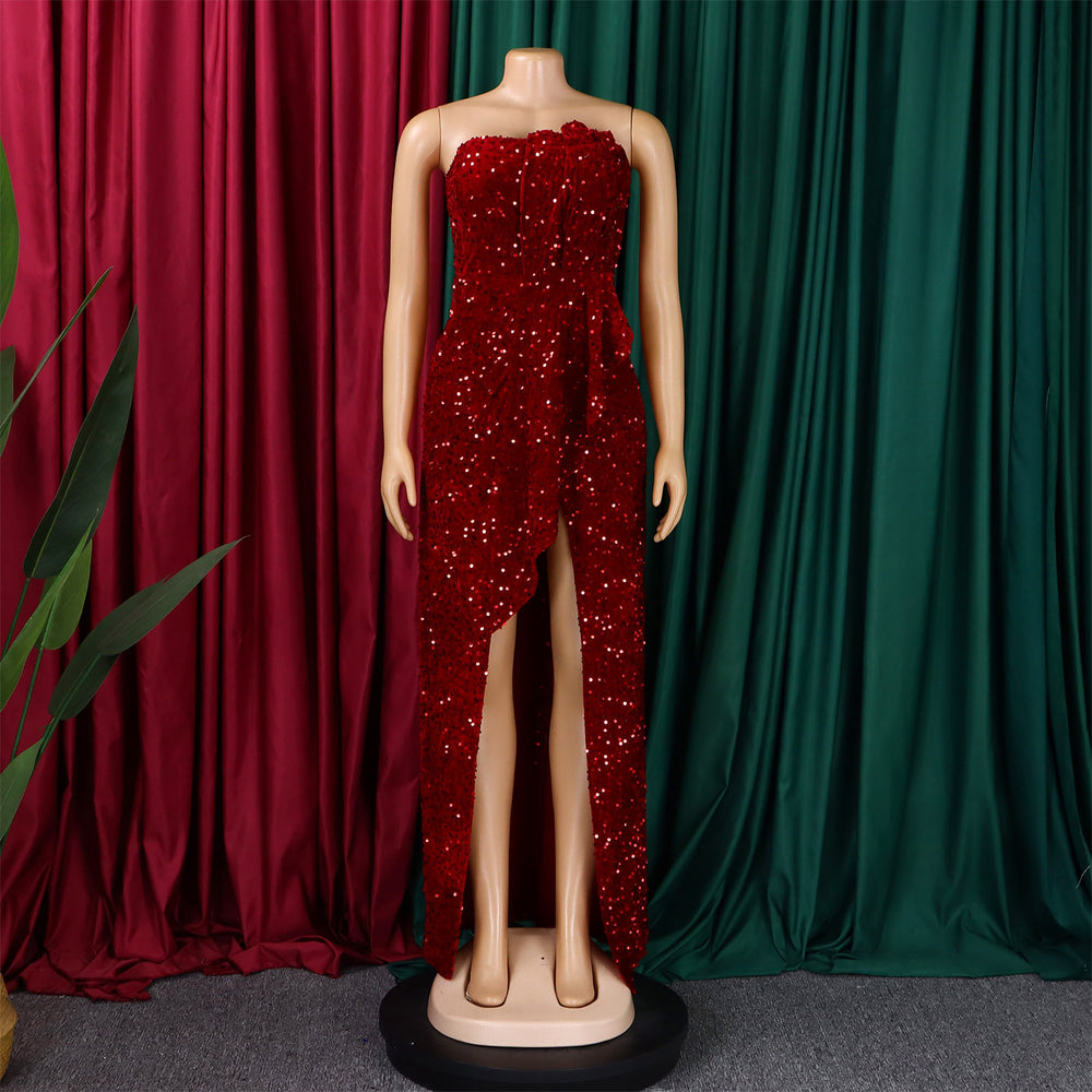 C8651 new arrival: european and american style  chic off-the-shoulder sexy slim-fit long sleeve sequin maxi dress