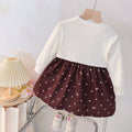 Girllong sleeves round neck patchwork skirt spring & fall dress one-year-old dress for kids baby girl bear polka dot bows style skirt