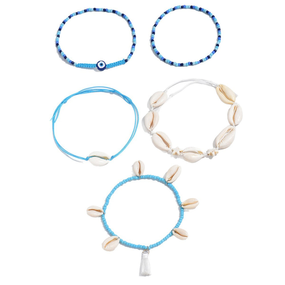 Wholesale seashell anklets - cross-border summer ocean-inspired accessories for women - versatile, unique, handmade blue rice bead starfish leg rings