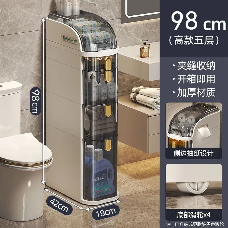 Bathroom slit storage cabinet drawer type toilet narrow slit storage cabinet plastic bathroom slit cabinet ultra-narrow narrow side cabinet