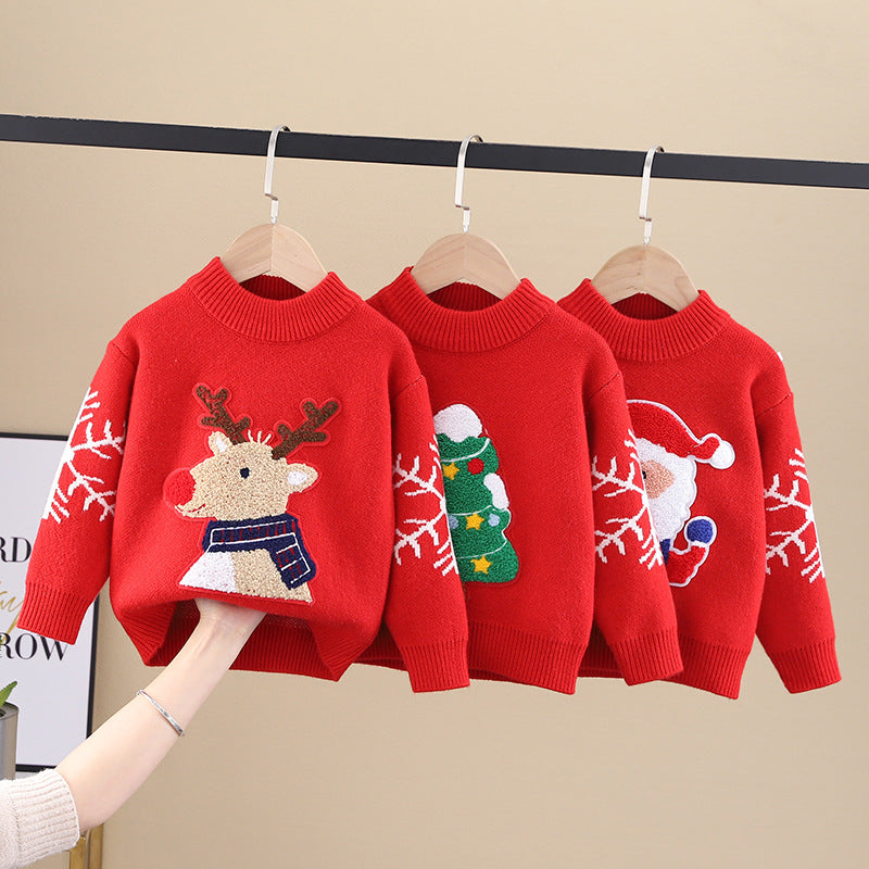 Christmas kids' sweater - fleece lined, extra thick, chinese new year style. versatile knitted base layer for boys and girls