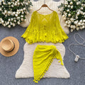 European and american style retro jacquard knit set - women's sleeveless tank top + midi skirt - high-end socialite two-piece outfit