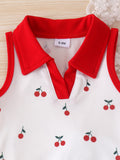 Kids clothing cross-border i  fashion children's clothing new arrival kids red collar white vest shorts