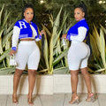 X6001 cross-border   fashion women's long-sleeved cropped jacket with lined shorts three-piece set