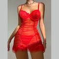 European and american summer new sexy lingerie nightclub see-through ruched slip dress thong lace temptation 2611