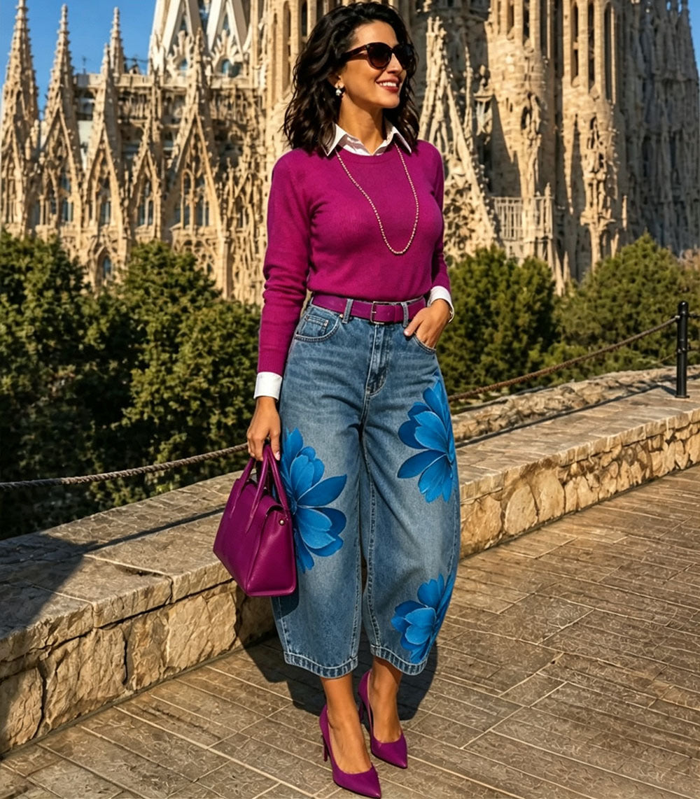 European and american style floral denim jeans - new women's streetwear fashion printed cropped pants for  cross-border e-commerce