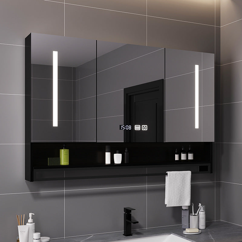 Smart bathroom mirror cabinet wall-mounted with lamp defogging separate solid wood mirror cabinet with towel bar bathroom storage mirror case