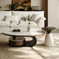 Wabi-sabi style coffee table, oval rock slab combination, small apartment home living room, retro high-end storage design tea table
