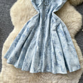 Sweet girly style tie-waist a-line denim mini dress - summer slimming & age-defying