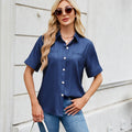 European and american cross-border women's fashion  spring/summer new arrivals:  &  single-breasted faux denim short-sleeve oversized shirt