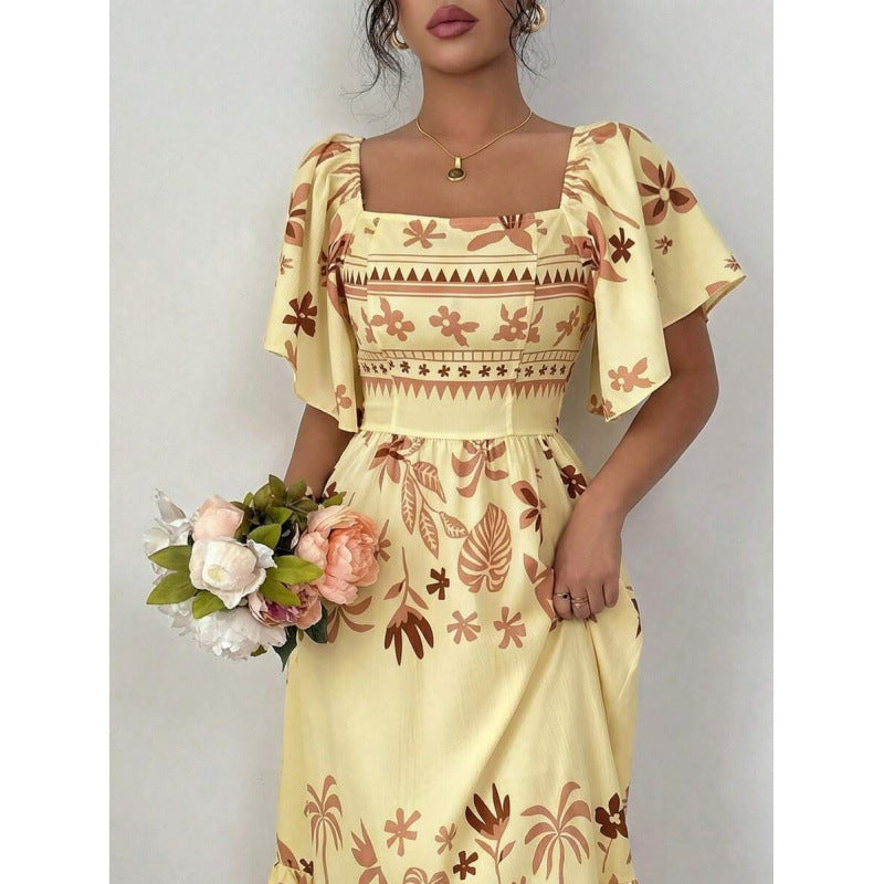 Amazon fashion elegant short-sleeve midi dress for women,  summer new arrival, slimming and figure-flattering