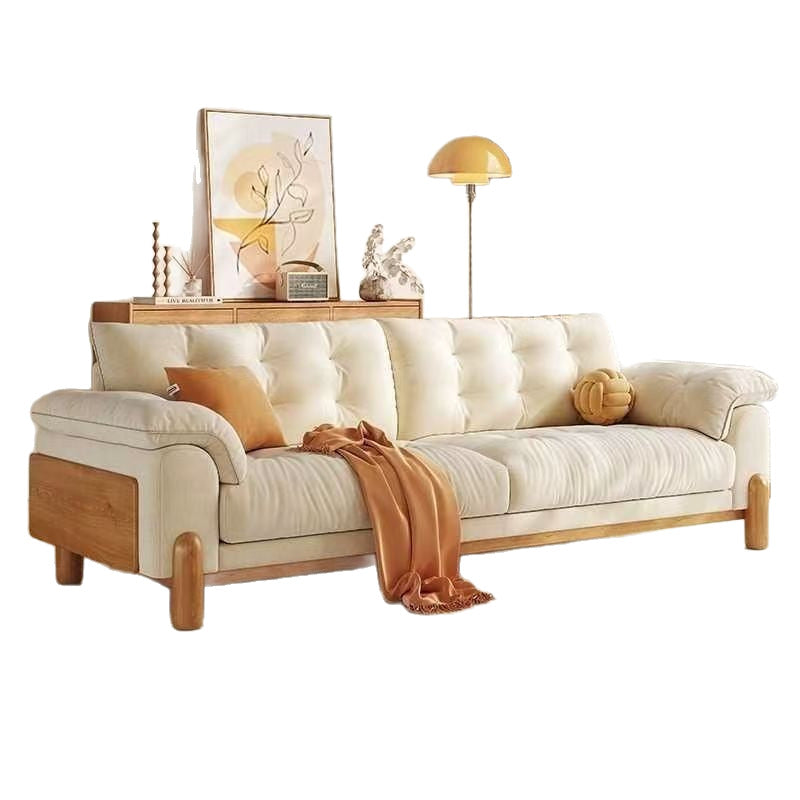 Wood style sofa cloud japanese style straight row small apartment classycasual sofa scandinavian living room solid wood fabric sofa