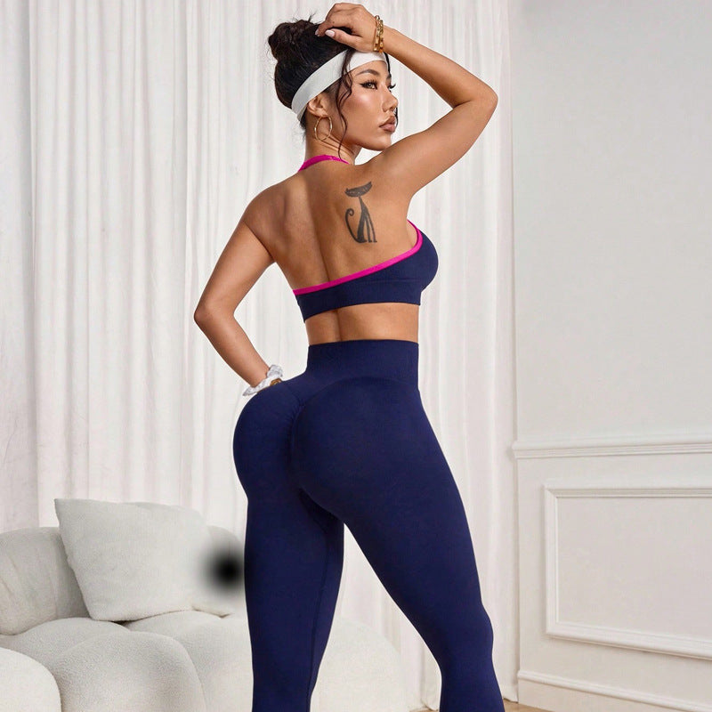 Color block yoga bra set - women's high-waisted tummy control quick-dry stretch activewear set - sexy yoga outfit