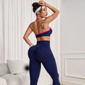 Color block yoga bra set - women's high-waisted tummy control quick-dry stretch activewear set - sexy yoga outfit