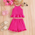 girls' sleeveless tank top two-piece set: rose red shorts with cute ruffle trim, kids' summer casual dress outfit