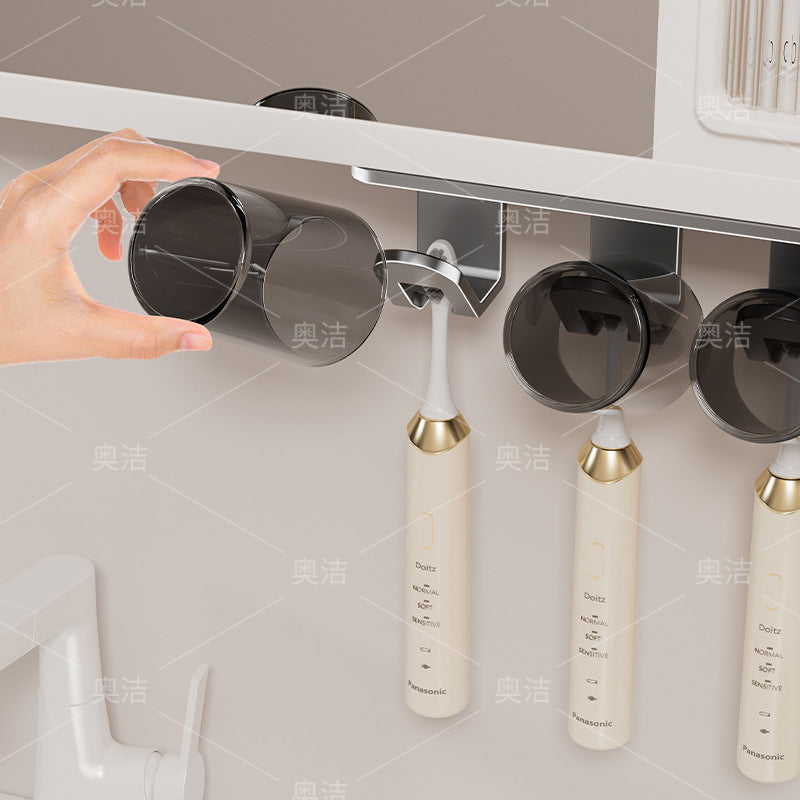 Bathroom toothbrush holder organizer - no drilling required, mirror cabinet, sink countertop wall-mounted, mouthwash cup, toothbrush cup, electric toothbrush cup