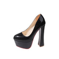 plus sizeautumnew arrival thick heel waterproof platform catwalk thick sole round toe fashionfashion bright leather high heel flats women