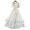 French-style cutout embroidered a-line dress - women's summer short sleeve high waist slimming elegant maxi dress