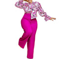 Q070 autumn/winter african women's loose plus size casual printed long sleeve shirt and wide leg pants two-piece set (cross-border)
